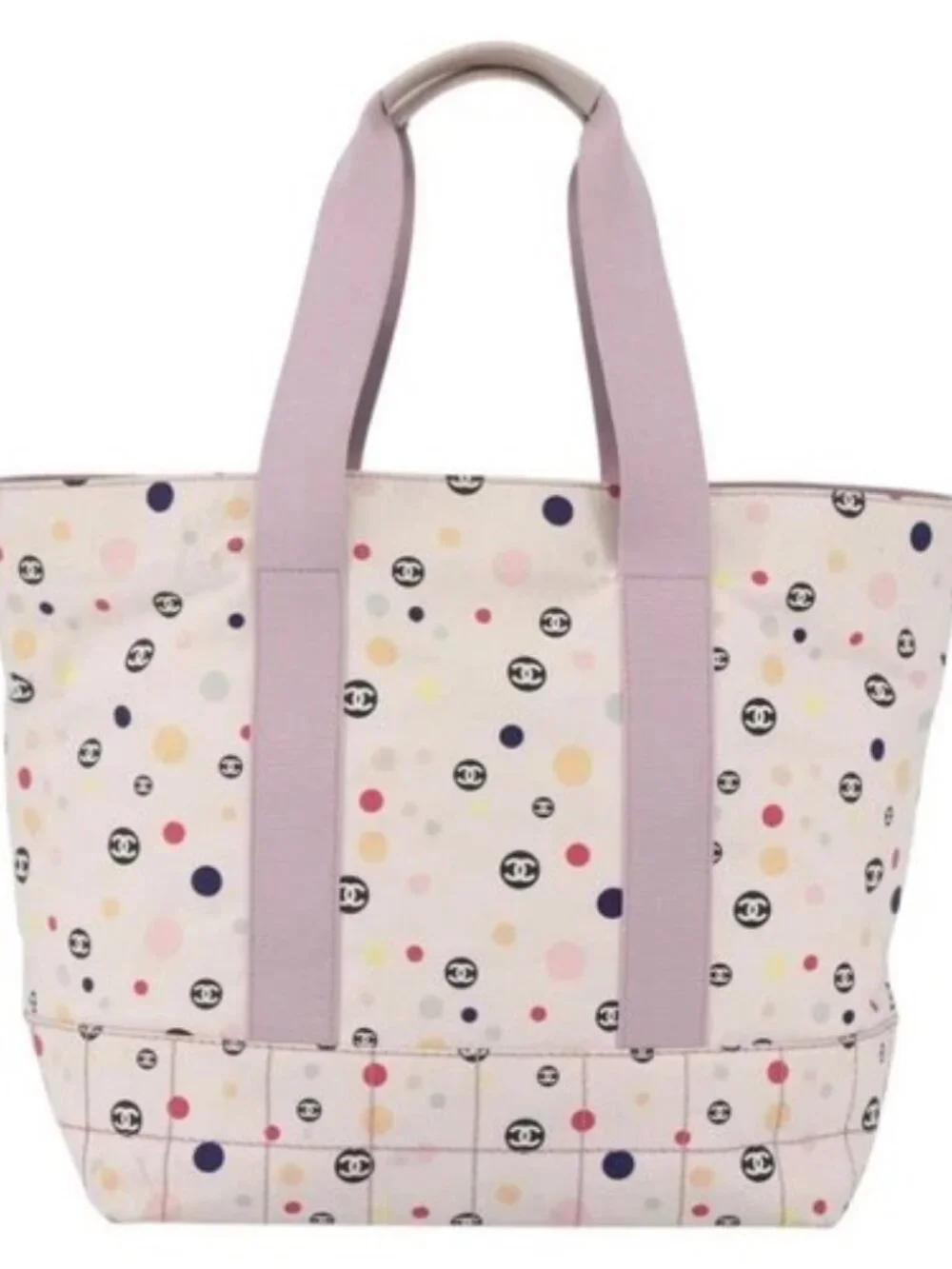 CHANEL Choco Bar Tote Bag Canvas Pink Gold CC Auth 161158